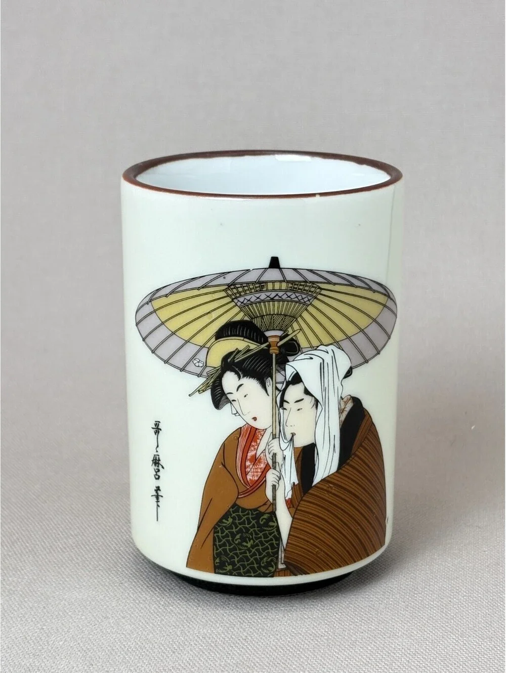 Vintage Japanese Yunomi Tea Cup Porcelain Geisha Ukiyo-e Utamaro Mug Japan